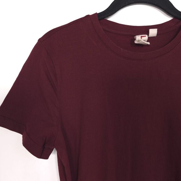 DOLAN Anthropologie Draped Mini Dress SMALL Tie Waist Cotton Burgundy T-Shirt - Picture 7 of 12